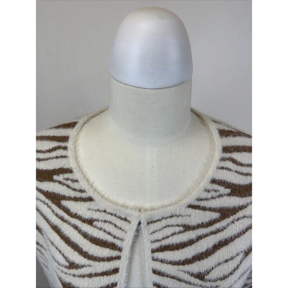 NWT Kamana "Fur" Ivory/Brown Zebra Striped Long Open Cardigan Sweater #0685 LG - Picture 5 of 7